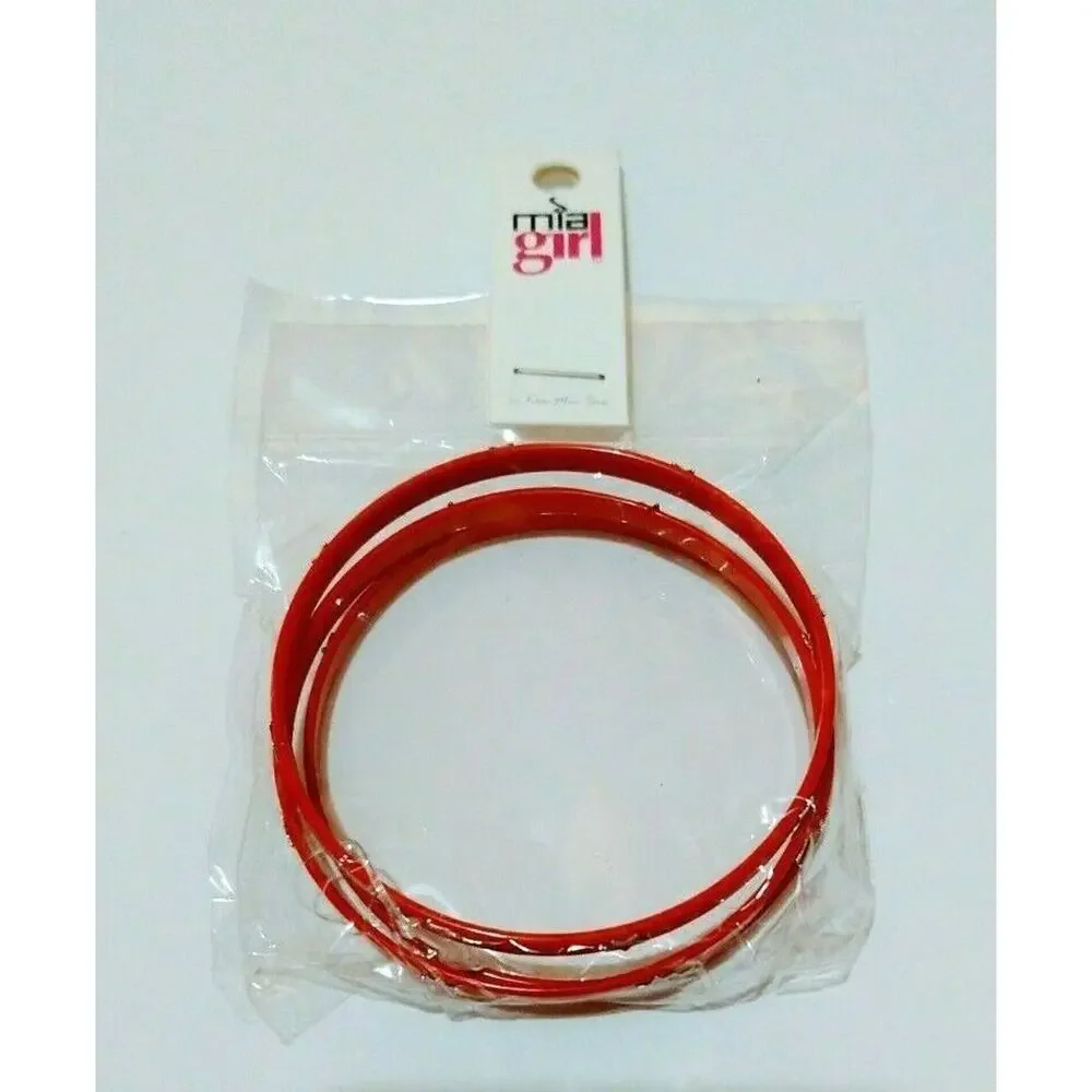 Mia Girl Red Metal & Silver Star Bangle Bracelet Set for‎ Girls 12+